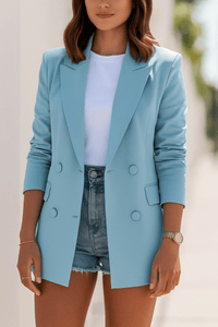 Sophisticated Double-Breasted Longline Blazer for Effortless Elegance 0