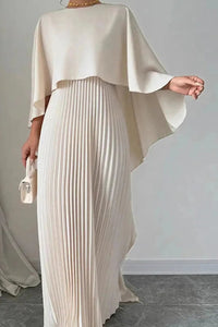 Sophisticated Pleated Cape Maxi Dress for Elegant Occasions 0