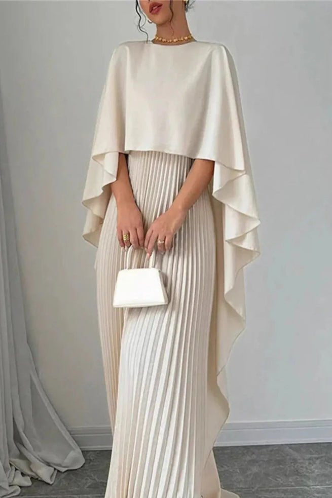 Sophisticated Pleated Cape Maxi Dress for Elegant Occasions 2