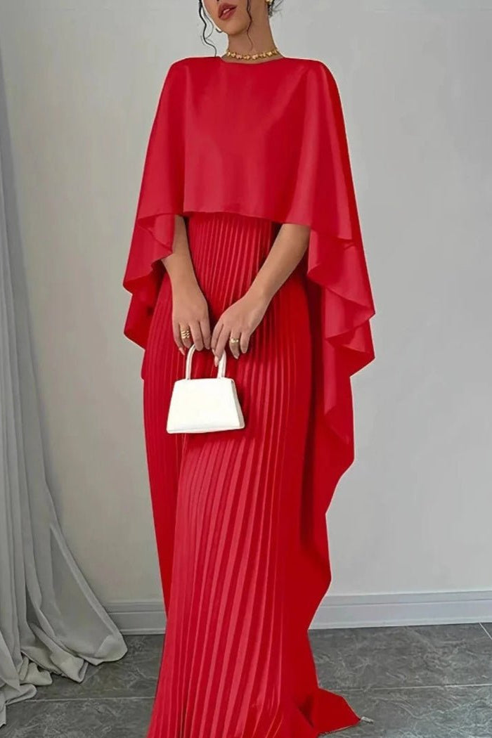Sophisticated Pleated Cape Maxi Dress for Elegant Occasions 3
