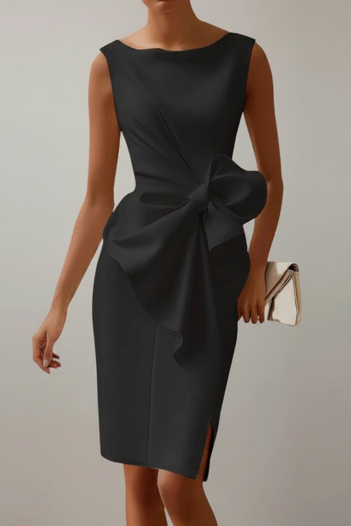 Sophisticated Sleeveless Black Cocktail Dress with Elegant Back Bow 5