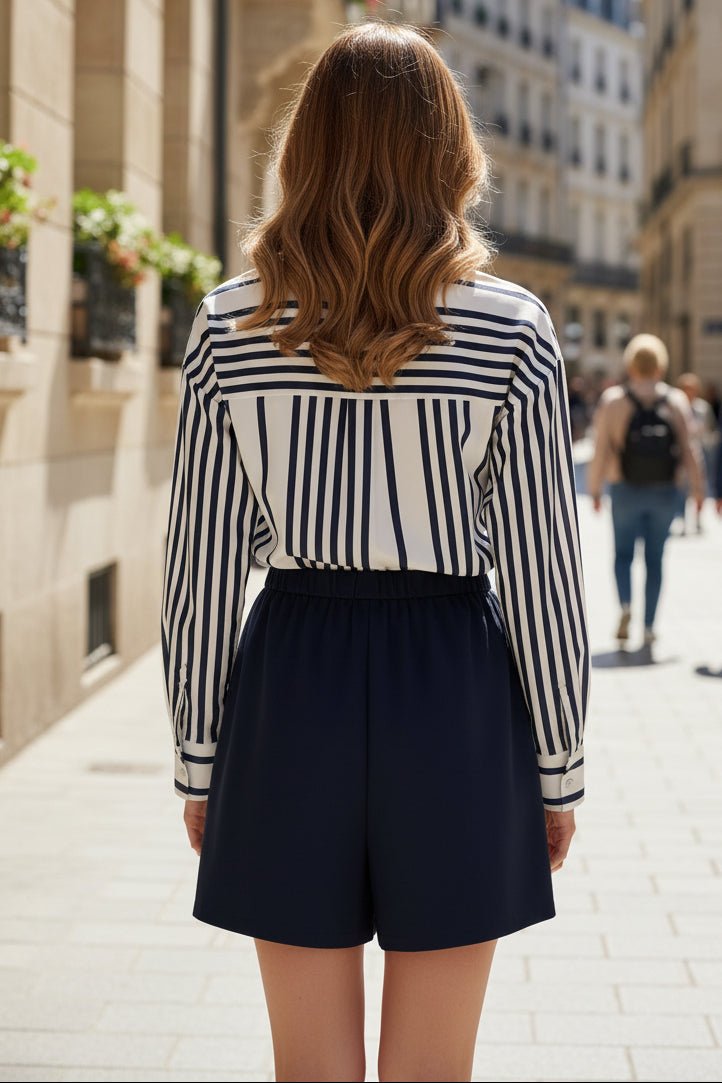 Spring Stripe Shirt and Pleated Skirt Set for Effortless Style 1