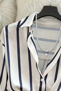 Spring Stripe Shirt and Pleated Skirt Set for Effortless Style 3