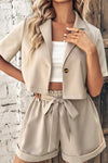 Stylish Blazer and Shorts Set with Turn-Up Collar for Effortless Elegance 0