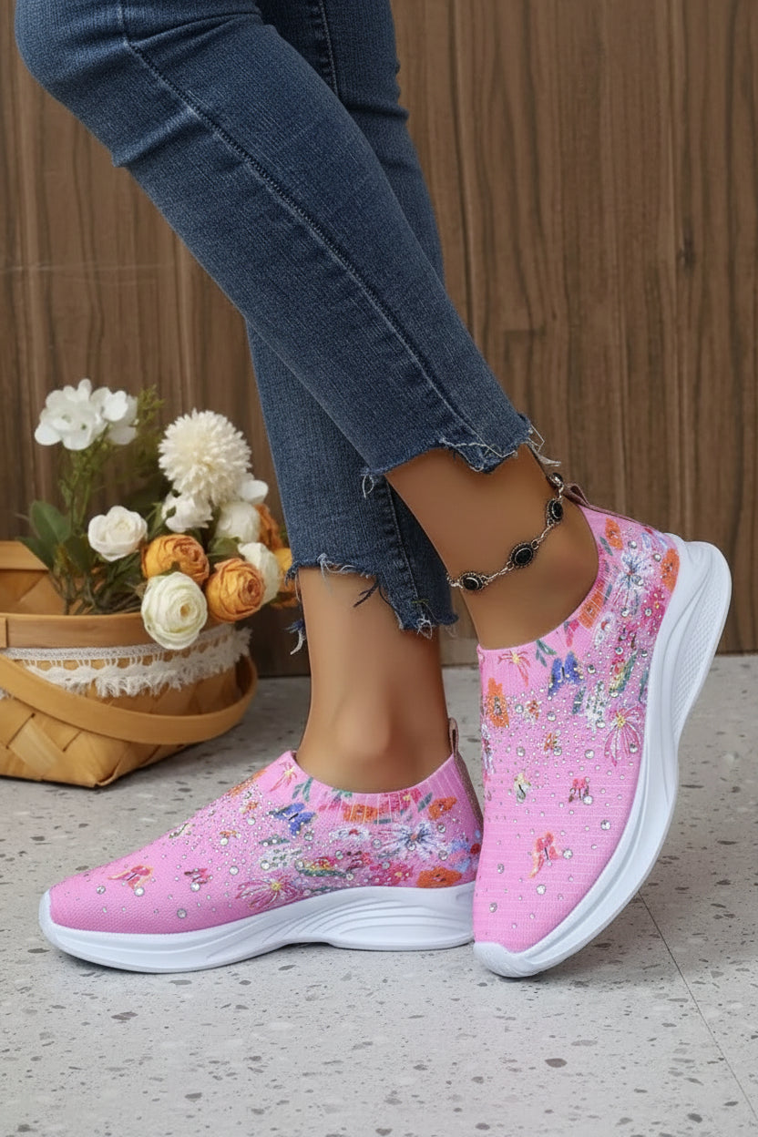 Stylish Flower Print Knitted Sneakers - Breathable Casual Walking Shoes 2