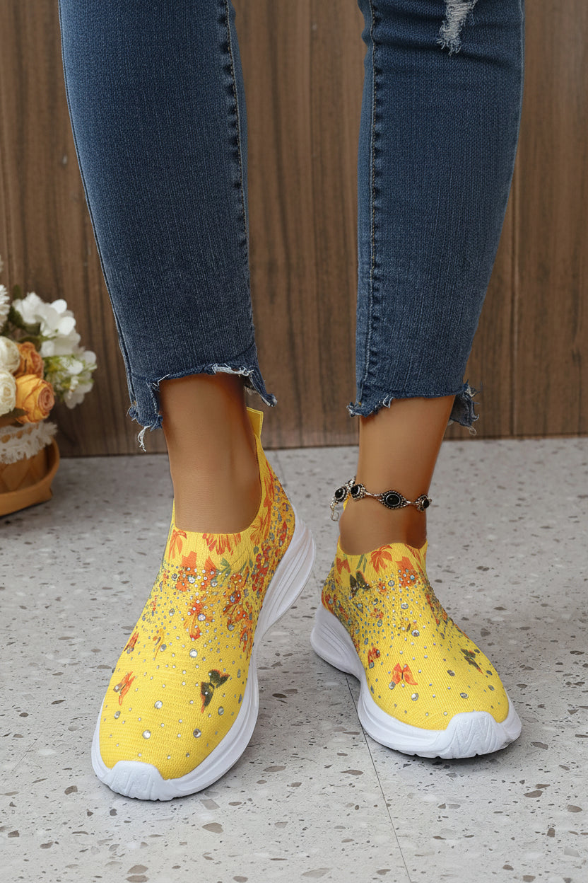 Stylish Flower Print Knitted Sneakers - Breathable Casual Walking Shoes 9