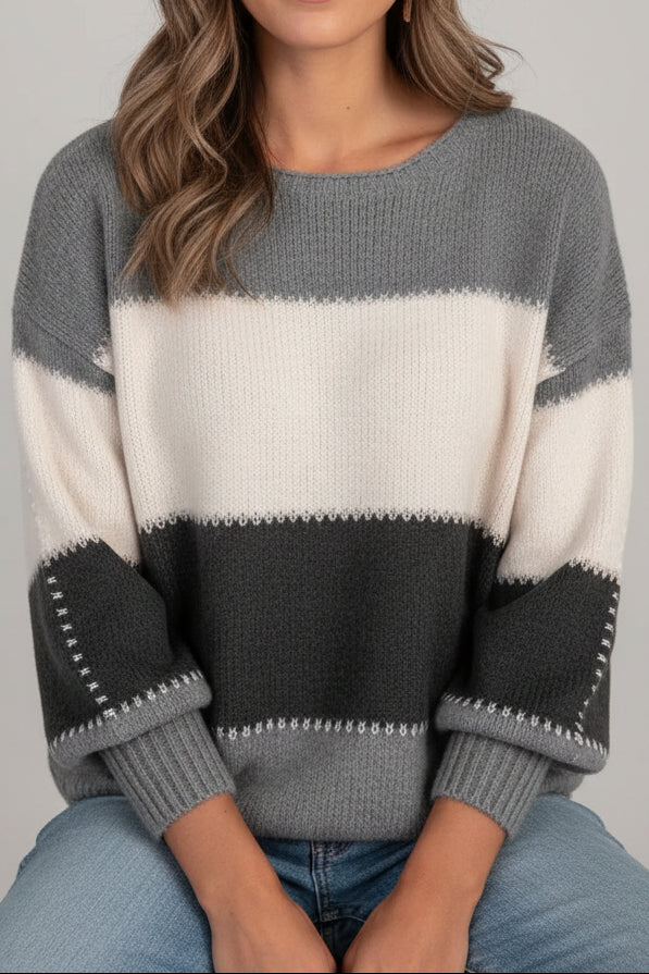 Stylish Long Sleeve Striped Knit Sweater for Effortless Elegance 4