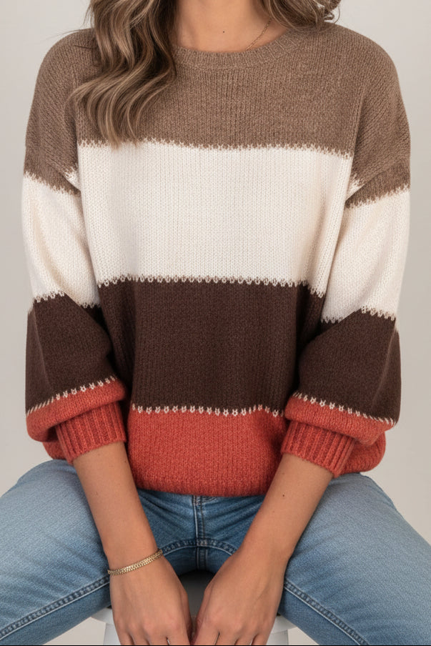 Stylish Long Sleeve Striped Knit Sweater for Effortless Elegance 5