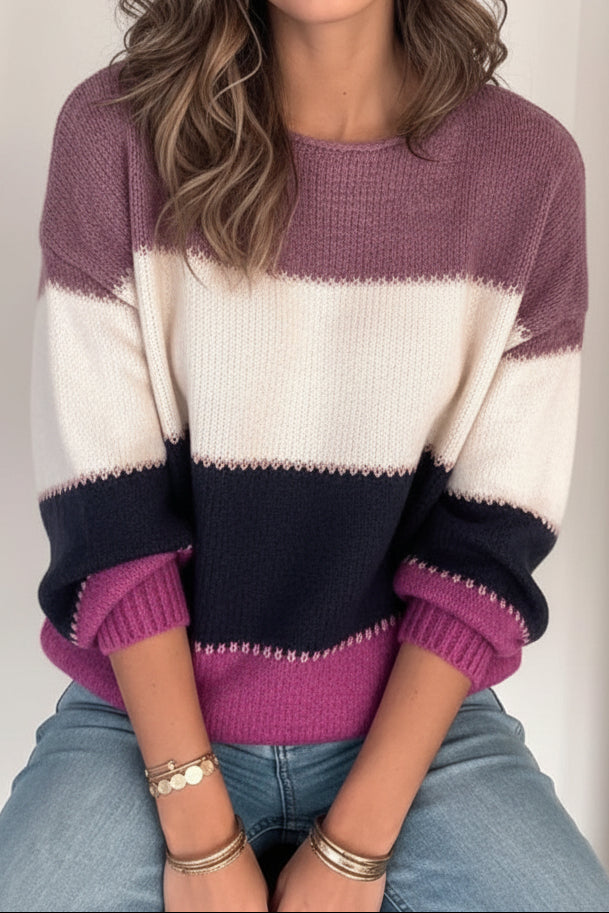 Stylish Long Sleeve Striped Knit Sweater for Effortless Elegance 8