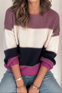 Stylish Long Sleeve Striped Knit Sweater for Effortless Elegance 8