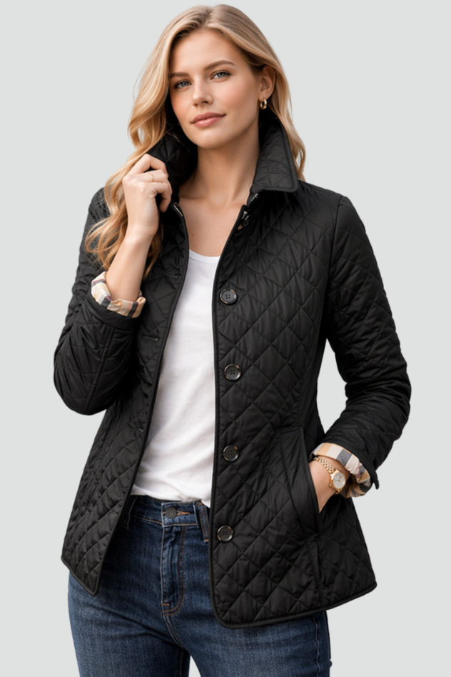 Stylish Mid-Season Jacket - Lightweight Padded Fabric with Elegant Collar 0