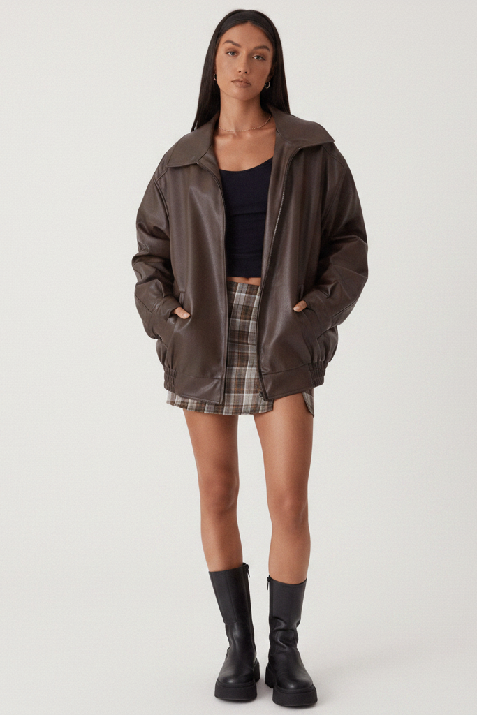 Stylish Oversized Leather Jacket with Edgy Bomber Design 0