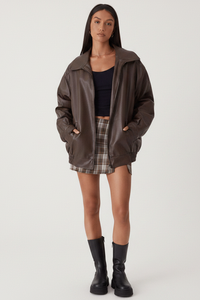 Stylish Oversized Leather Jacket with Edgy Bomber Design 0