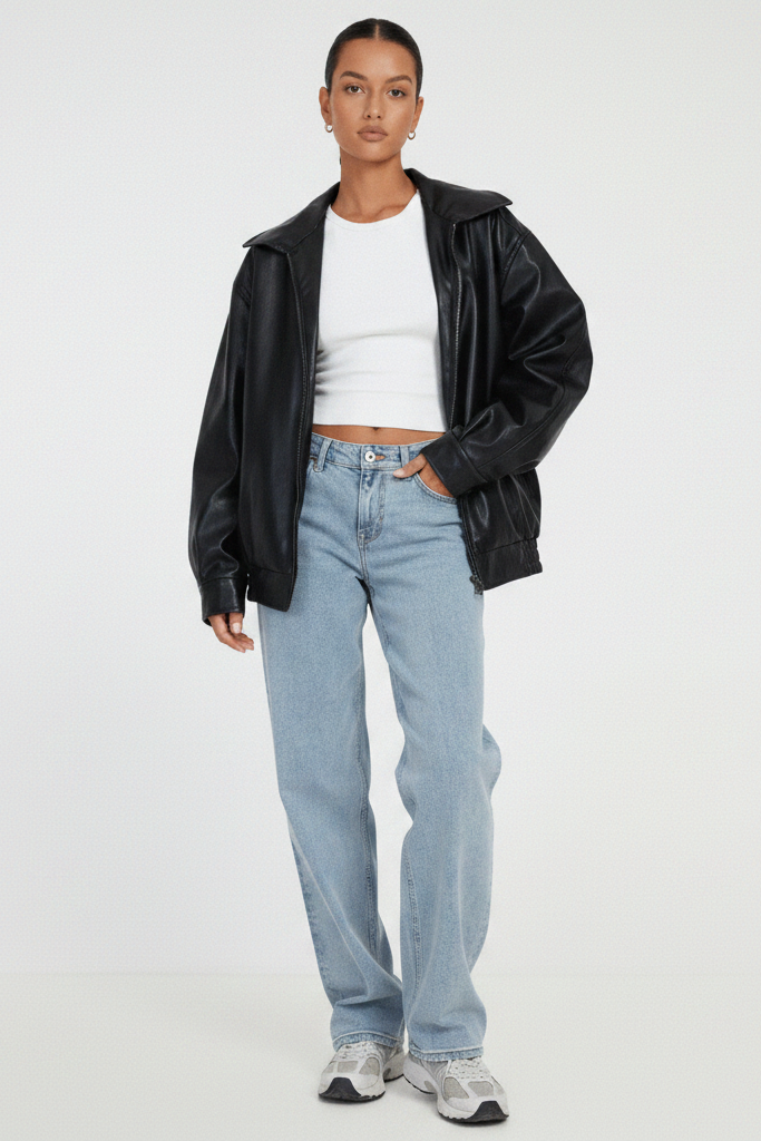 Stylish Oversized Leather Jacket with Edgy Bomber Design 4