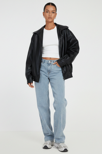 Stylish Oversized Leather Jacket with Edgy Bomber Design 4
