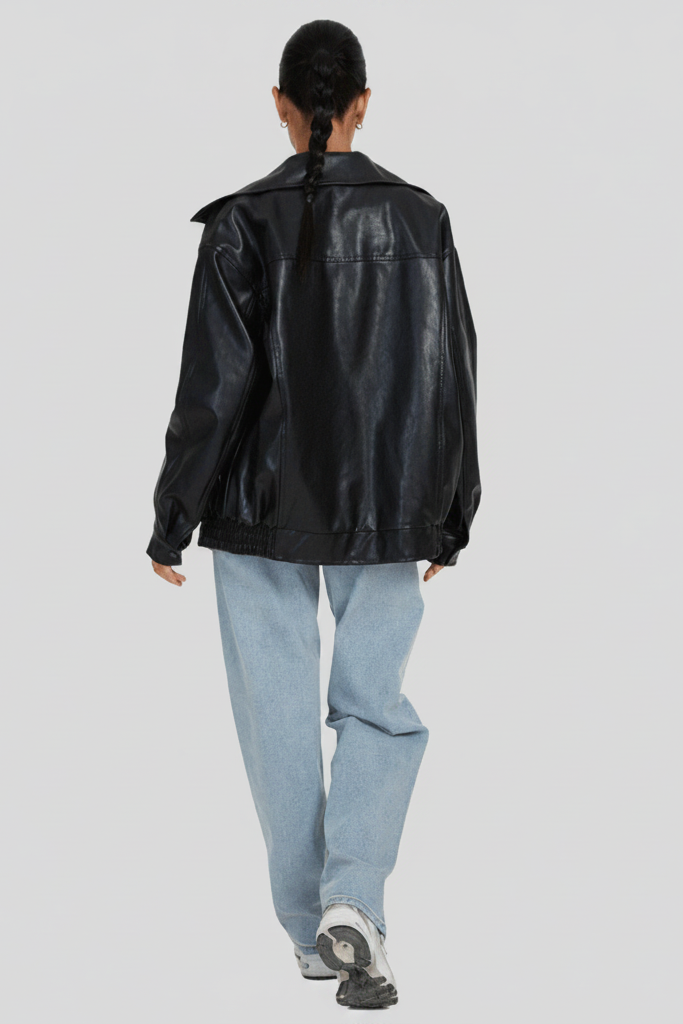 Stylish Oversized Leather Jacket with Edgy Bomber Design 5