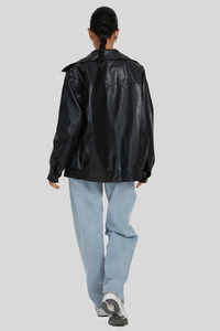 Stylish Oversized Leather Jacket with Edgy Bomber Design 5