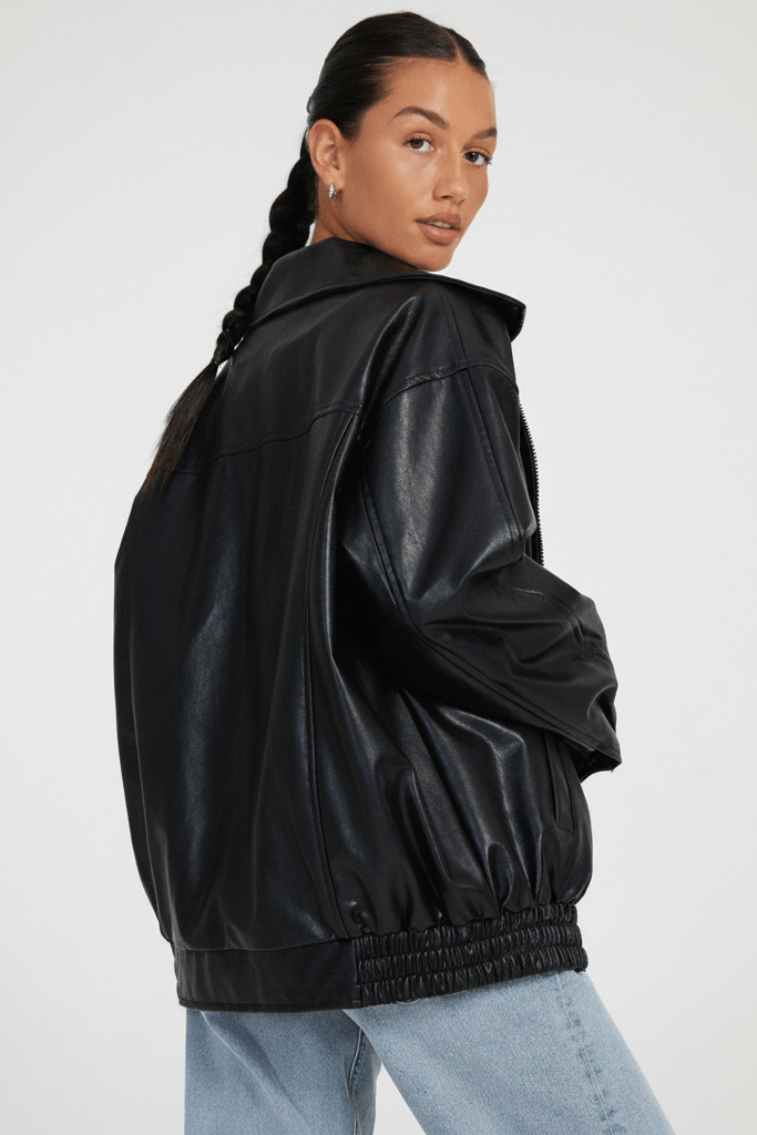 Stylish Oversized Leather Jacket with Edgy Bomber Design 6