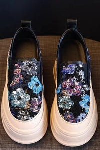 Stylish Sequin Flower Platform Sneakers - 8cm Wedge Casual Shoes 5