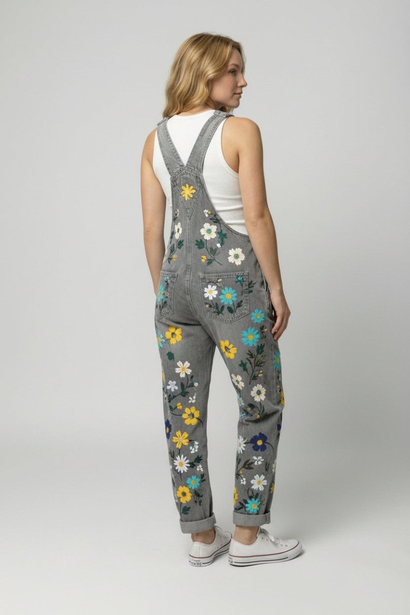 Stylish Sleeveless Denim Overall with Floral Embroidery for Effortless Charm 2