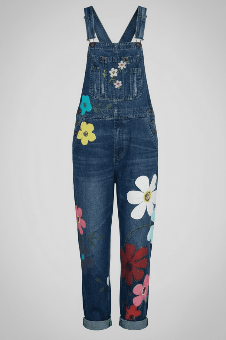Stylish Sleeveless Denim Overall with Floral Embroidery for Effortless Charm 4