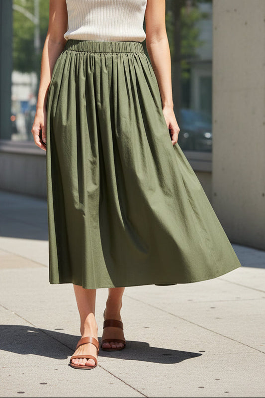 Relaxed Pleated Midi Skirt