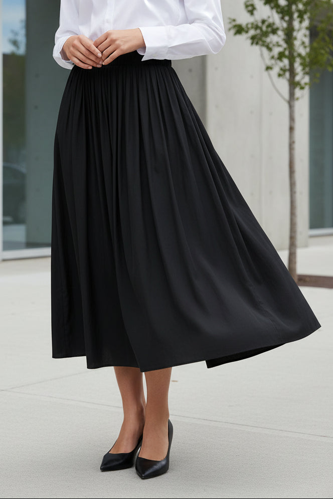 Relaxed Pleated Midi Skirt