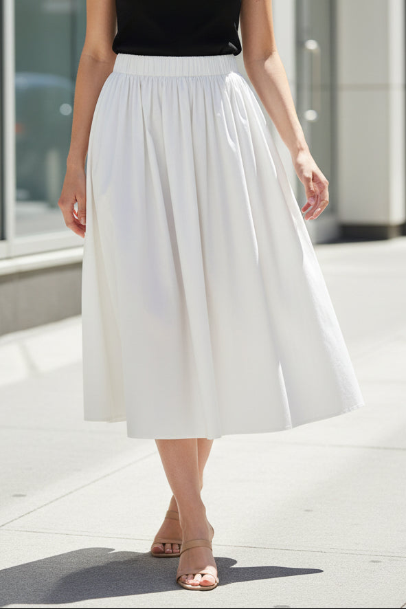 Relaxed Pleated Midi Skirt