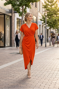 V-Neck Midi Dress with Split Detail