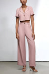 Tailored Lapel Top and Flowing Pants Set for Effortless Elegance 0
