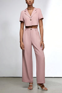 Tailored Lapel Top and Flowing Pants Set for Effortless Elegance 0