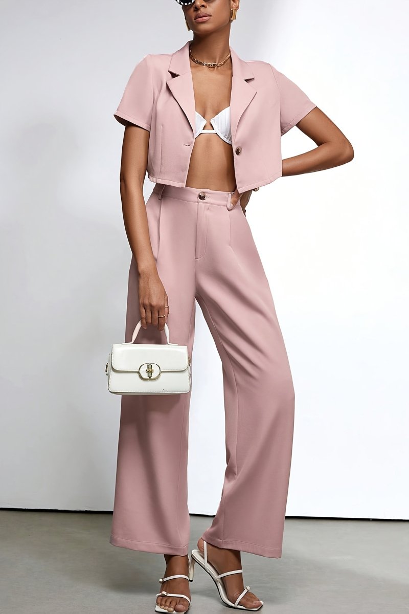 Tailored Lapel Top and Flowing Pants Set for Effortless Elegance 1