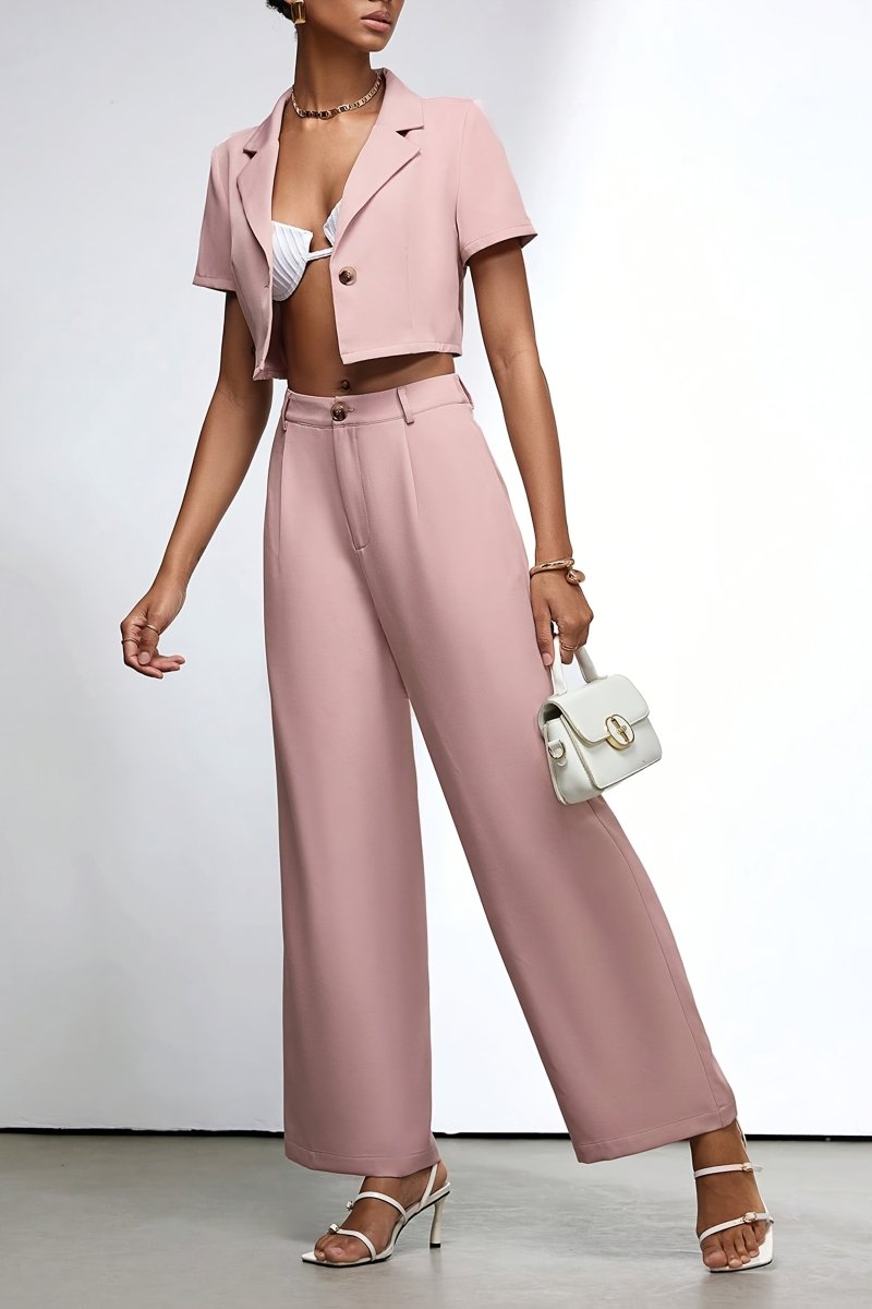 Tailored Lapel Top and Flowing Pants Set for Effortless Elegance 2