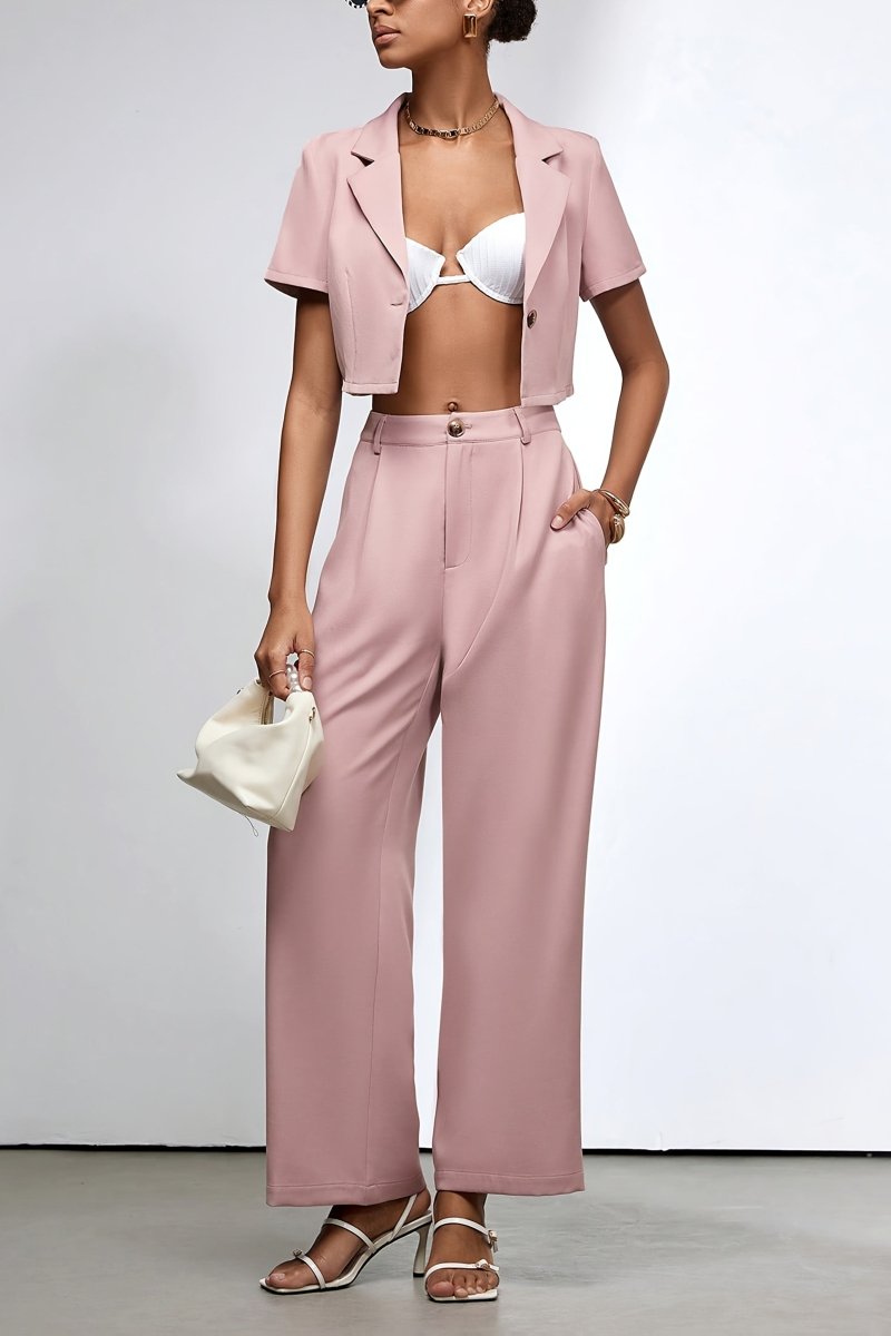 Tailored Lapel Top and Flowing Pants Set for Effortless Elegance 3