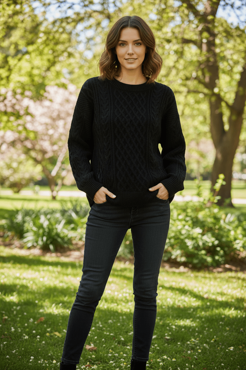 Textured Knit Crewneck Sweater for Effortless Style and Comfort 2