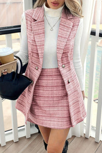 Timeless Button Front Plaid Skirt Set for Effortless Style 8