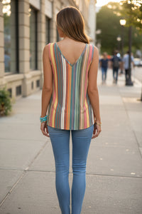 Colorful Striped V-Neck Top with Knot Detail