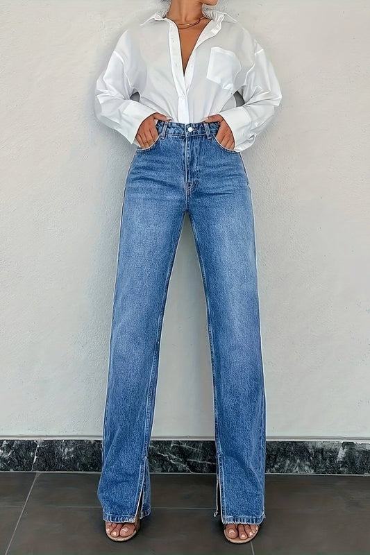 Trendy Black Jeans with Side Slit Detail for Modern Style and Comfort 0