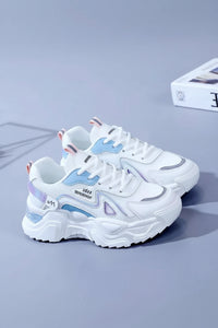 Trendy Platform Sneakers - Casual Green Chunky Trainers with Durable Fabric 1