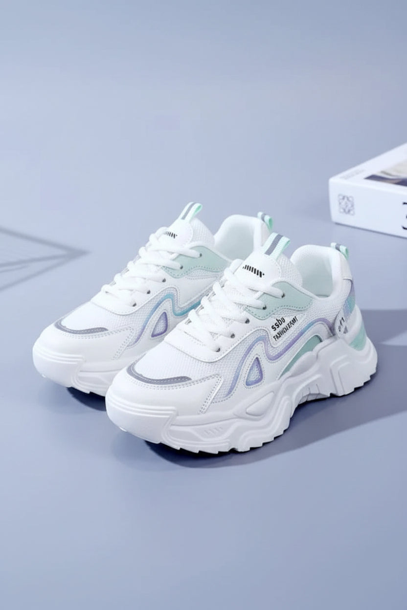 Trendy Platform Sneakers - Casual Green Chunky Trainers with Durable Fabric 3