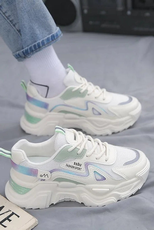 Trendy Platform Sneakers - Casual Green Chunky Trainers with Durable Fabric 4