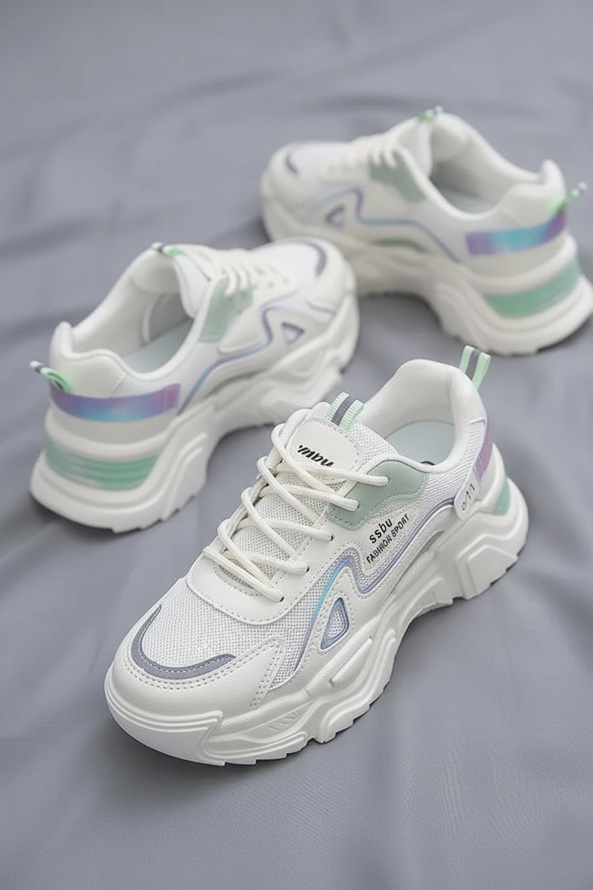 Trendy Platform Sneakers - Casual Green Chunky Trainers with Durable Fabric 6
