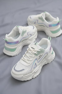 Trendy Platform Sneakers - Casual Green Chunky Trainers with Durable Fabric 6