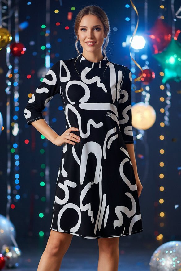 Trendy Print Dress with 3/4 Sleeves for Effortless Style and Comfort 1