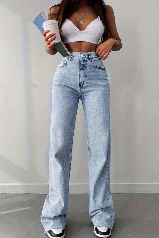 Trendy Raw Edge Black Denim Jeans with Straight Leg Fit for Modern Style 0