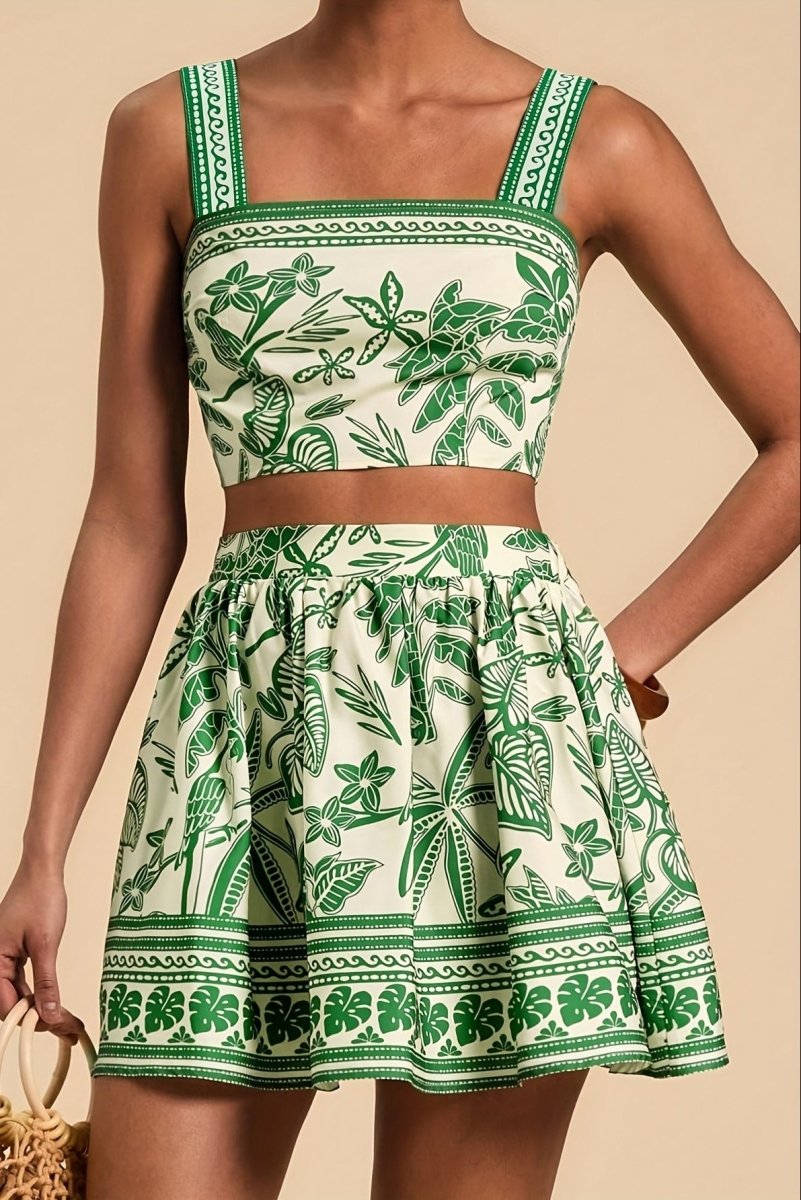 Tropical Cami and Color-Matched Skirt Set for Effortless Style 0