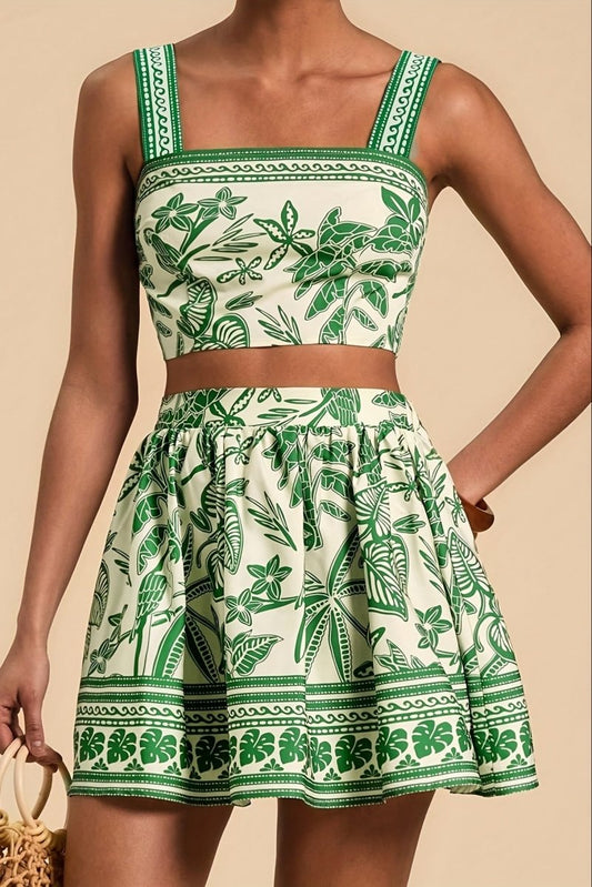 Tropical Cami and Color-Matched Skirt Set for Effortless Style 0