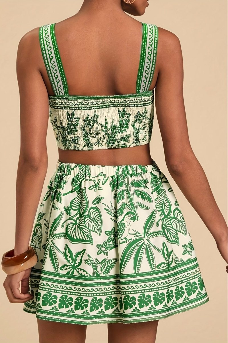 Tropical Cami and Color-Matched Skirt Set for Effortless Style 1