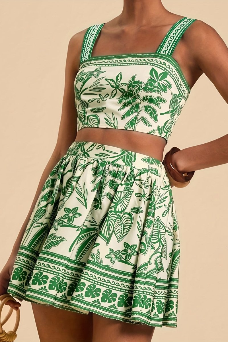 Tropical Cami and Color-Matched Skirt Set for Effortless Style 2