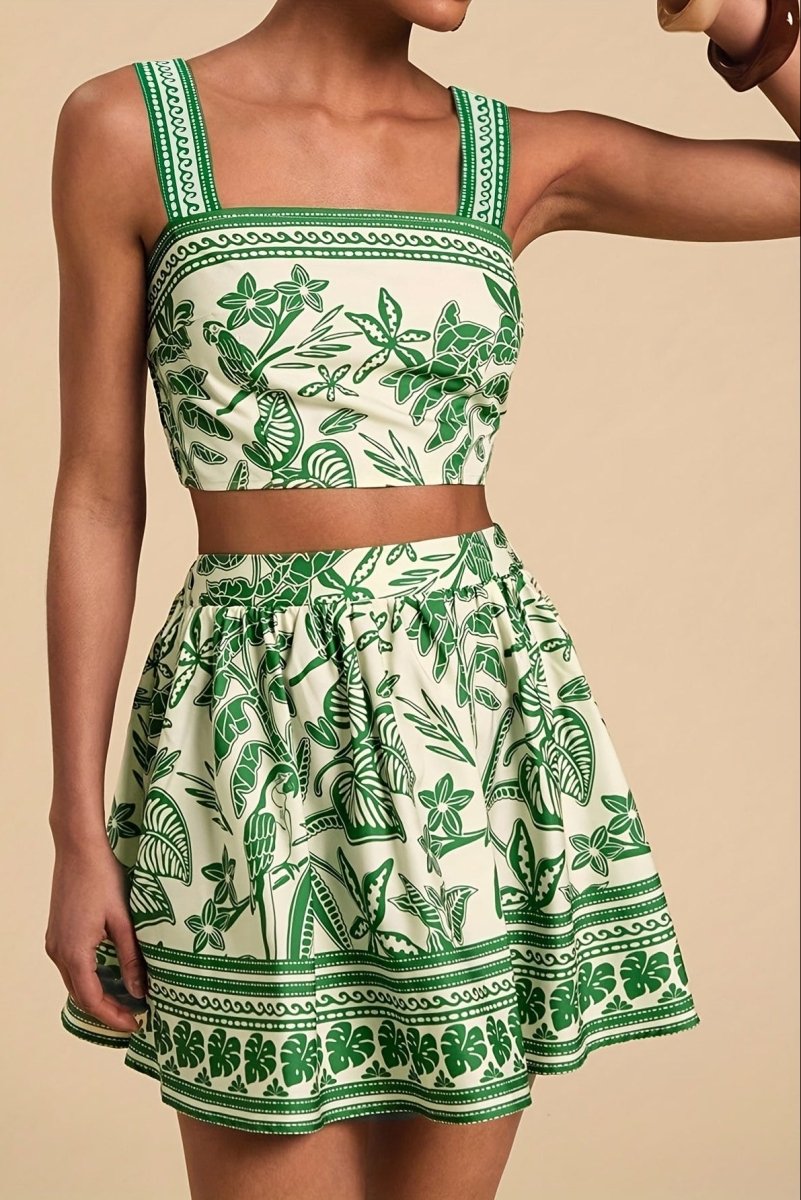 Tropical Cami and Color-Matched Skirt Set for Effortless Style 4